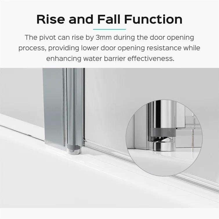 Tryimagine 43 In. W * 58 In. H Frameless Folding Shower Doors For Bathtub, 1/4" (6Mm) Thick SGCC Tempered Glass Door, Bathroom Pivot Tub Glass Door CCNPPcc-W1552P173133