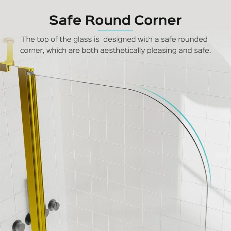43 In. W * 58 In. H Frameless Folding Shower Doors For Bathtub, 1/4" (6Mm) Thick SGCC Tempered Glass Door, Bathroom Pivot Tub Glass Door