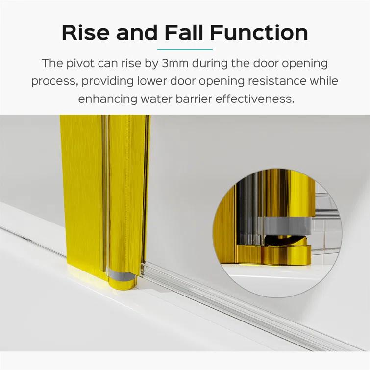 43 In. W * 58 In. H Frameless Folding Shower Doors For Bathtub, 1/4" (6Mm) Thick SGCC Tempered Glass Door, Bathroom Pivot Tub Glass Door