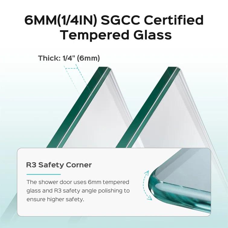 Tryimagine 43 In. W * 58 In. H Frameless Folding Shower Doors For Bathtub, 1/4" (6Mm) Thick SGCC Tempered Glass Door, Bathroom Pivot Tub Glass Door CCNPPcc-W1552P173133