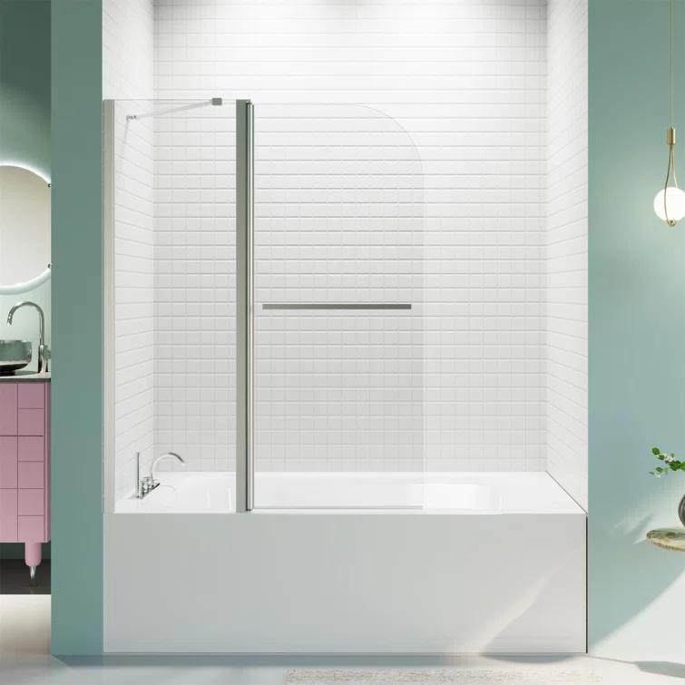Tryimagine 43 In. W * 58 In. H Frameless Folding Shower Doors For Bathtub, 1/4" (6Mm) Thick SGCC Tempered Glass Door, Bathroom Pivot Tub Glass Door CCNPPcc-W1552P173133