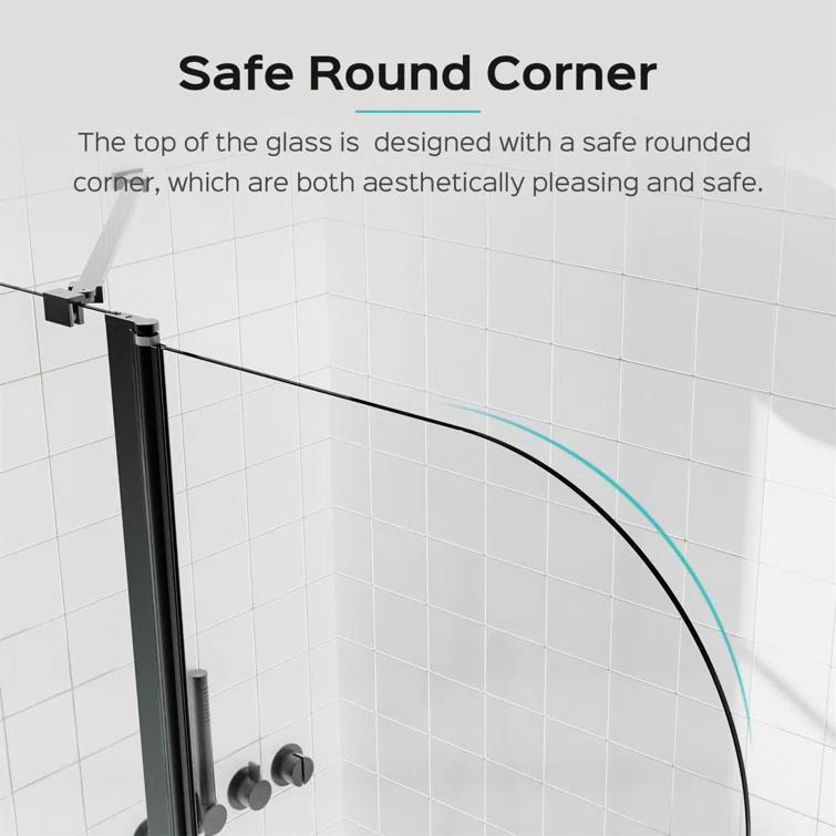 KUNMINGZHUHE 43 In. W * 58 In. H Frameless Folding Shower Doors For Bathtub, 1/4" (6Mm) Thick SGCC Tempered Glass Door, Bathroom Pivot Tub Glass Door ZH2745-W1552P173134