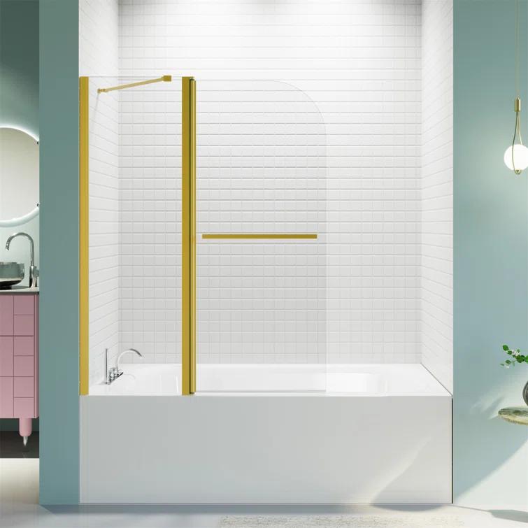 43 In. W * 58 In. H Frameless Folding Shower Doors For Bathtub, 1/4" (6Mm) Thick SGCC Tempered Glass Door, Bathroom Pivot Tub Glass Door