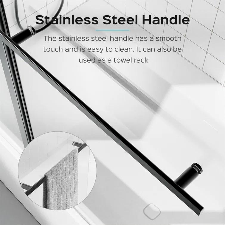 KUNMINGZHUHE 43 In. W * 58 In. H Frameless Folding Shower Doors For Bathtub, 1/4" (6Mm) Thick SGCC Tempered Glass Door, Bathroom Pivot Tub Glass Door ZH2745-W1552P173134