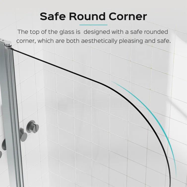 Tryimagine 43 In. W * 58 In. H Frameless Folding Shower Doors For Bathtub, 1/4" (6Mm) Thick SGCC Tempered Glass Door, Bathroom Pivot Tub Glass Door CCNPPcc-W1552P173133