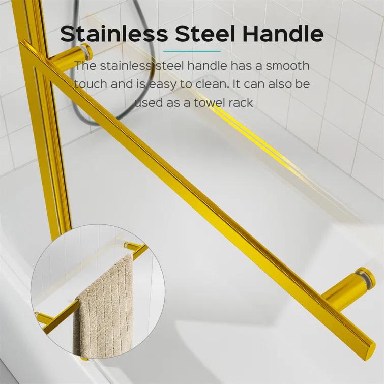 43 In. W * 58 In. H Frameless Folding Shower Doors For Bathtub, 1/4" (6Mm) Thick SGCC Tempered Glass Door, Bathroom Pivot Tub Glass Door