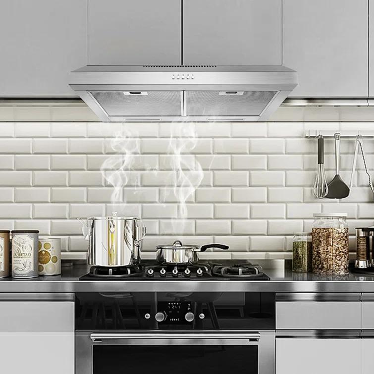 Streamline 30 In. T-3007-1-DL Savona Ductless Undermount 80 CFM Range Hood In Brushed Stainless Steel With Mesh Filters, Push Button Control, LED Light