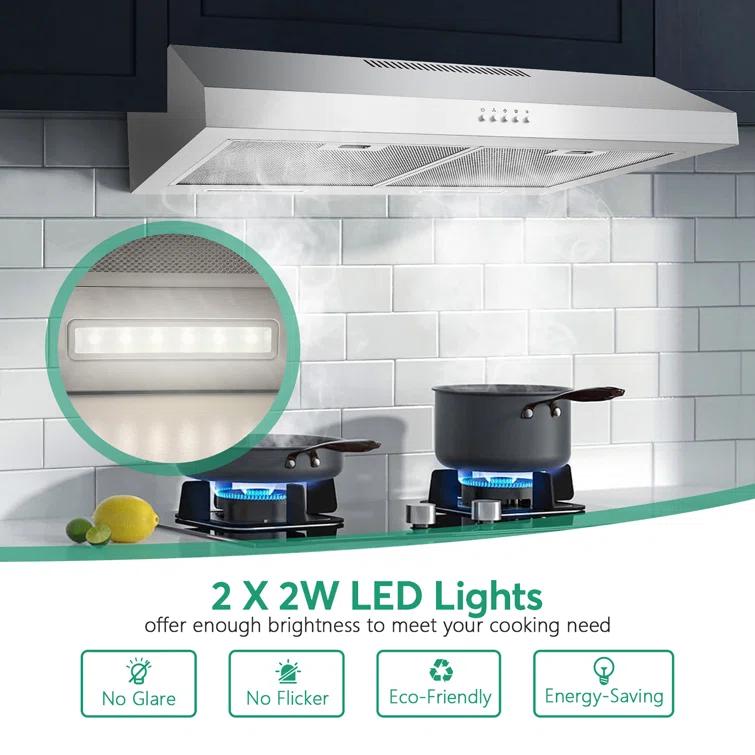 Streamline 30 In. T-3007-1-DL Savona Ductless Undermount 80 CFM Range Hood In Brushed Stainless Steel With Mesh Filters, Push Button Control, LED Light