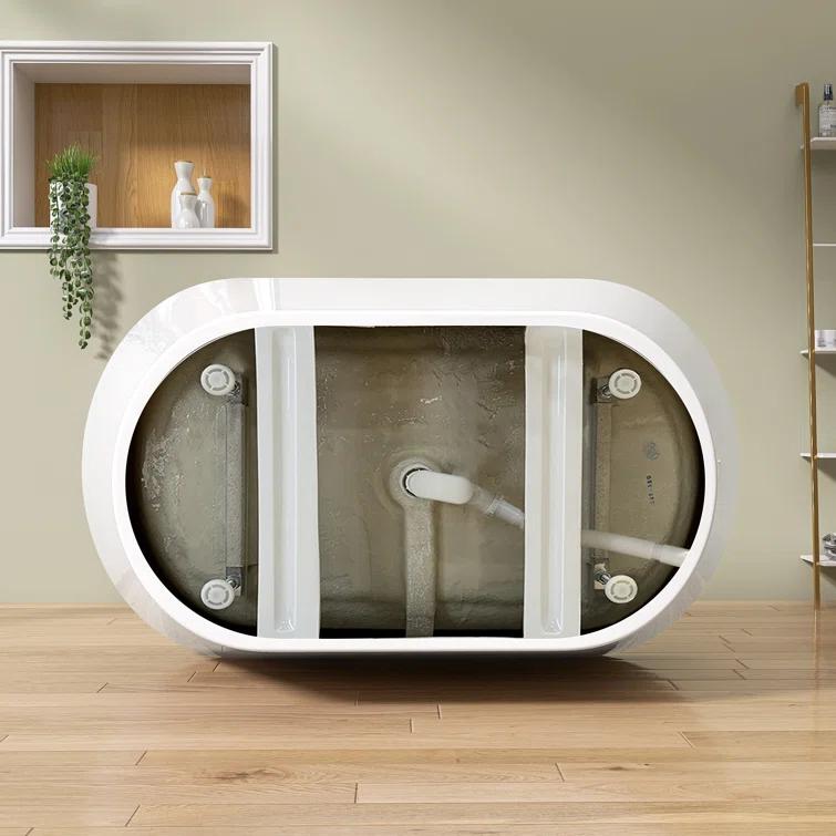 55" Freestanding Soaking Acrylic Bathtub Contemporary Stand Alone Tub with Pop-Up Drain
