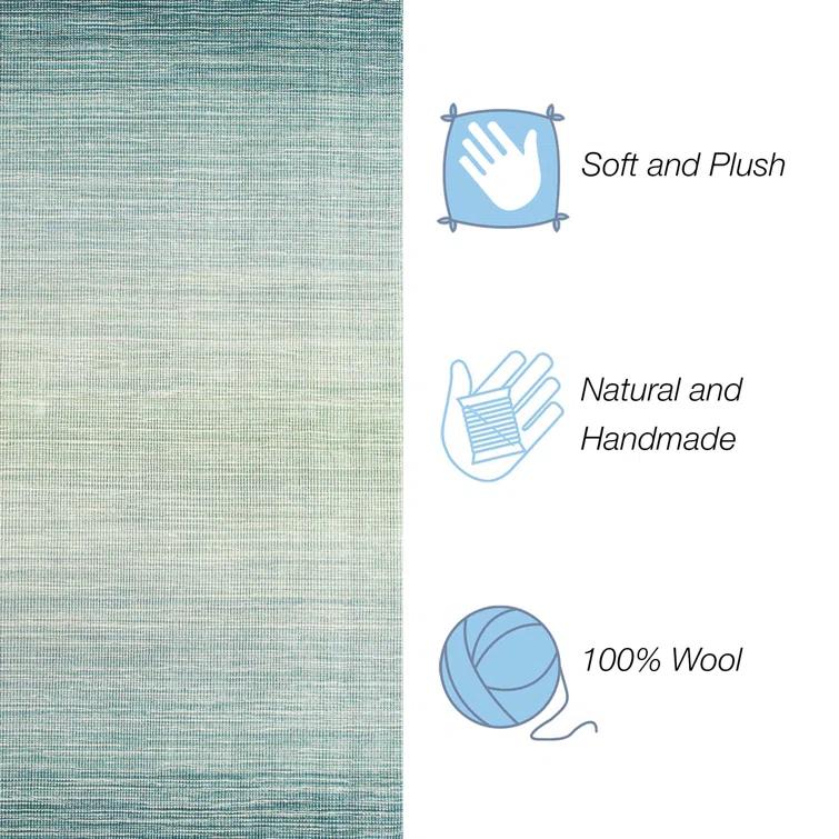 Myhre Ombre Handmade Hand-Loomed Wool Aqua Area Rug