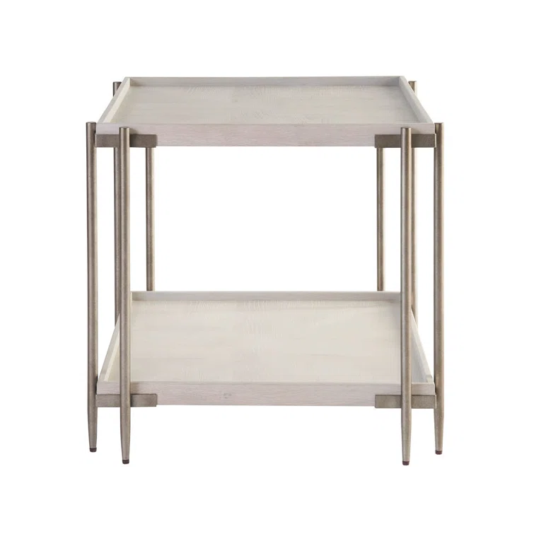 White Oak and Gold Rectangular End Table with Metal Frame