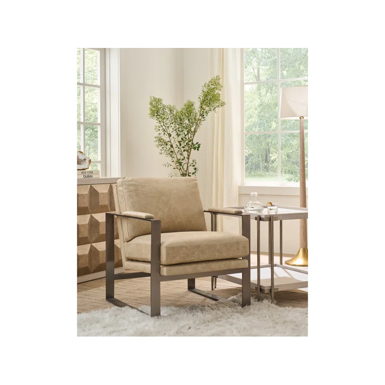 White Oak and Gold Rectangular End Table with Metal Frame