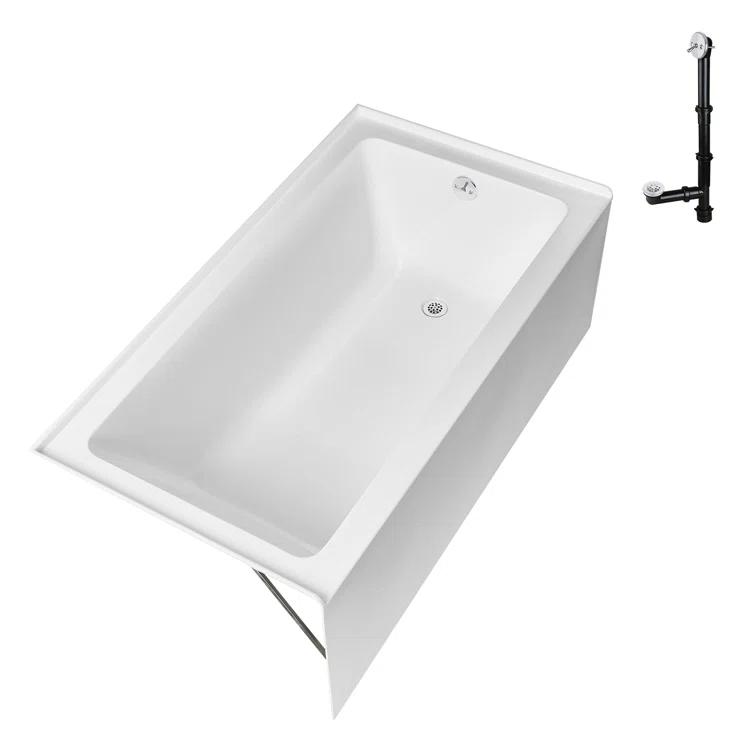 Streamline GA-304-10-WH 60 in. x 30 in. Acrylic Right-Hand Drain Alcove Bathtub in Glossy White With External Drain in Glossy White