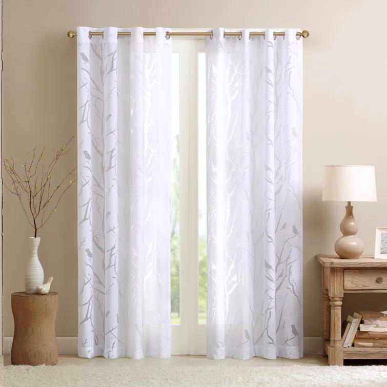 Madison Park Averil Grommet Top Sheer Bird on Branches Burnout Window Curtain