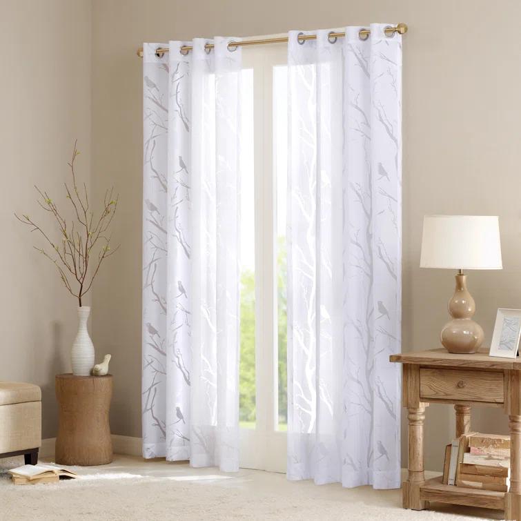 Madison Park Averil Grommet Top Sheer Bird on Branches Burnout Window Curtain