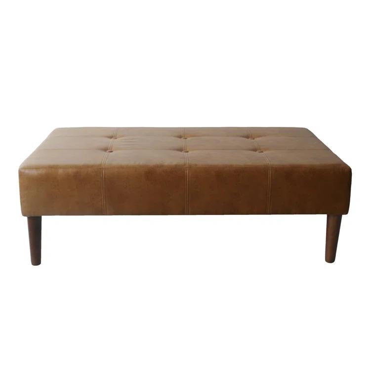Adryanah Tufted Coffee Table Ottoman Bench - Light Brown Faux Leather