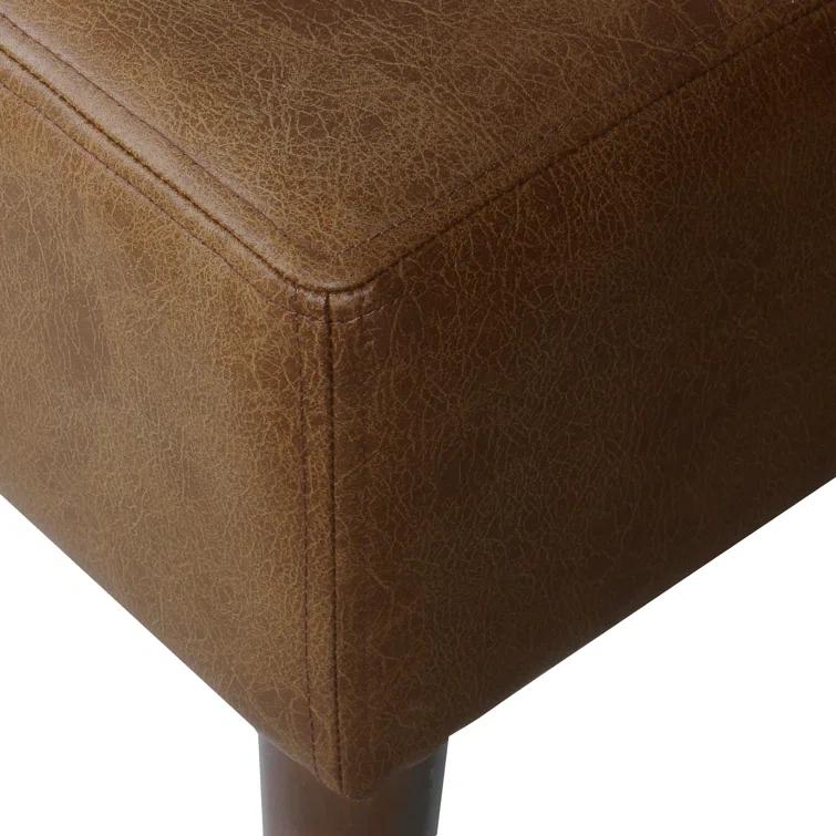 Adryanah Tufted Coffee Table Ottoman Bench - Light Brown Faux Leather