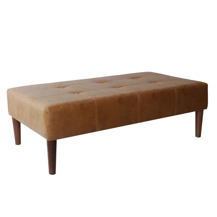 Adryanah Tufted Coffee Table Ottoman Bench - Light Brown Faux Leather