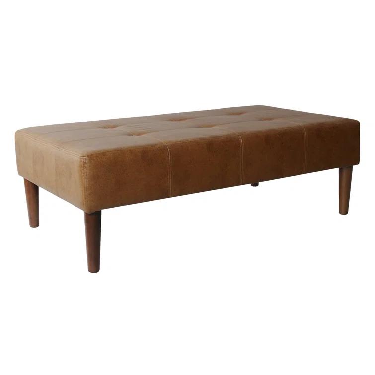 Adryanah Tufted Coffee Table Ottoman Bench - Light Brown Faux Leather