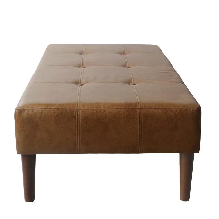 Adryanah Tufted Coffee Table Ottoman Bench - Light Brown Faux Leather