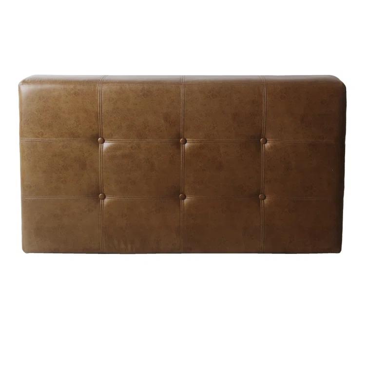 Adryanah Tufted Coffee Table Ottoman Bench - Light Brown Faux Leather