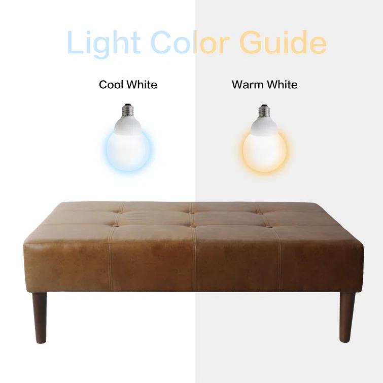 Adryanah Tufted Coffee Table Ottoman Bench - Light Brown Faux Leather