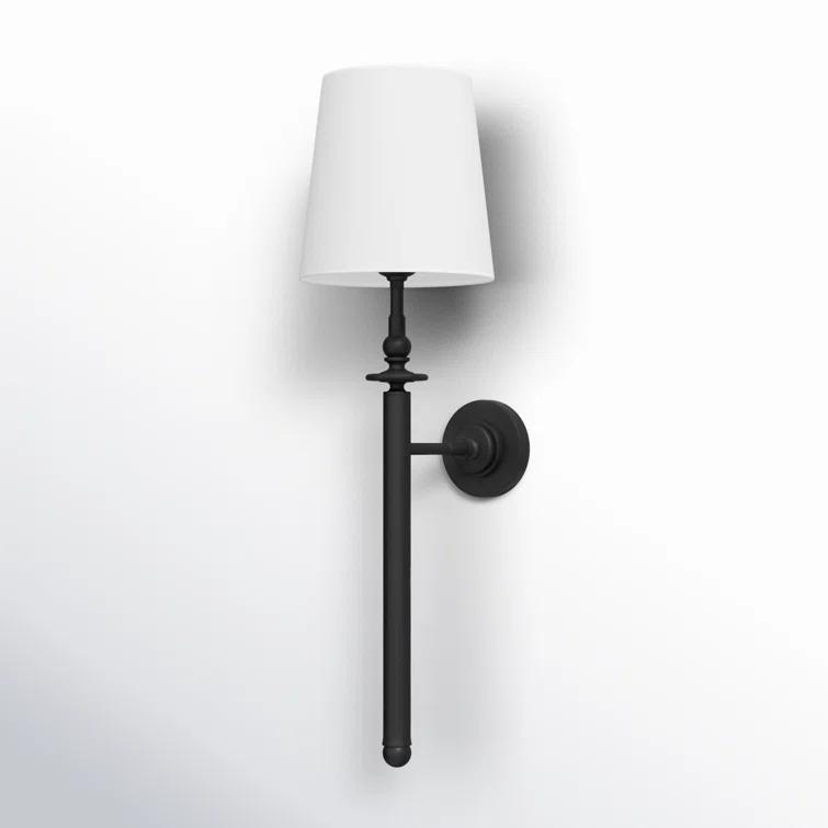 Aged Iron Black Dimmable Wall Sconce with White Linen Shade