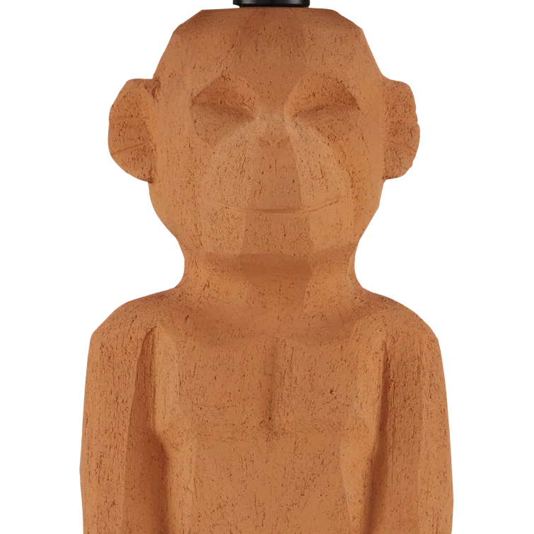 Terracotta Monkey Sculpture Table Lamp with Natural Rattan Shade