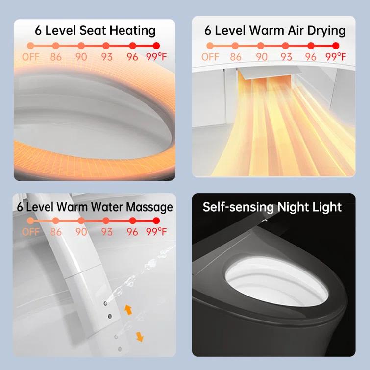 Smart Bidet Toilet, Elongated Tankless Toilet Bidet, Auto Flush, Foot Sensor Flush,Warm Water Clean,Dryer