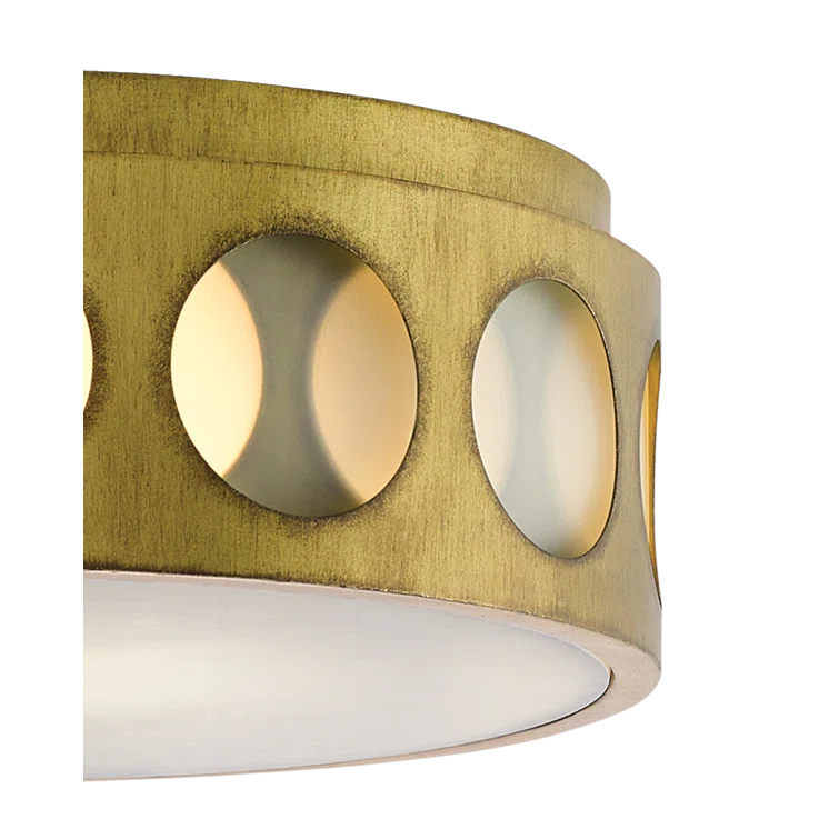 Elegant Brass and White Glass Drum Flush Mount Light