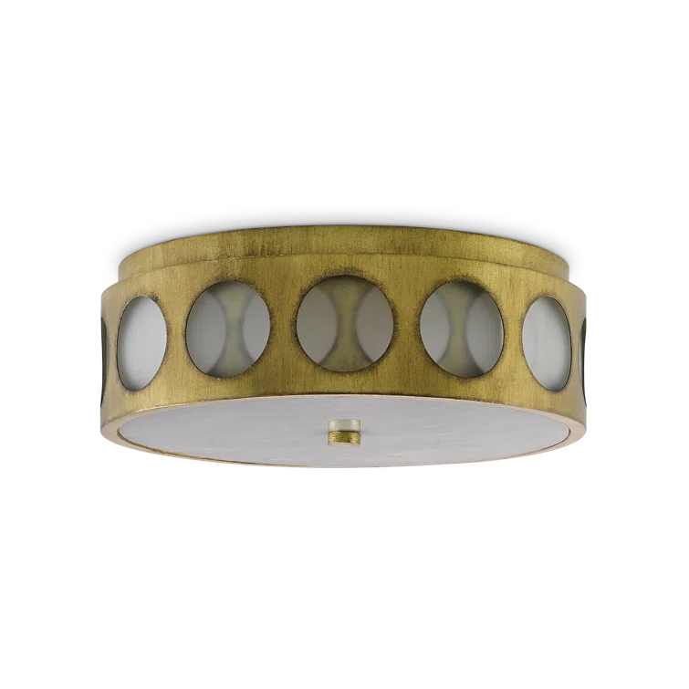 Elegant Brass and White Glass Drum Flush Mount Light