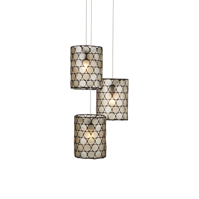 Cupertino Silver Mini Drum 3-Light LED Pendant with Capiz Shell