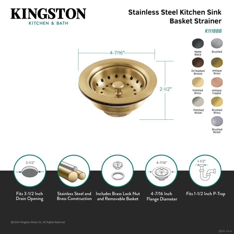 Kingston Brass K111BMB Kingston Brass Tacoma 3-1/2 Inch Kitchen Sink Basket Strainer Only