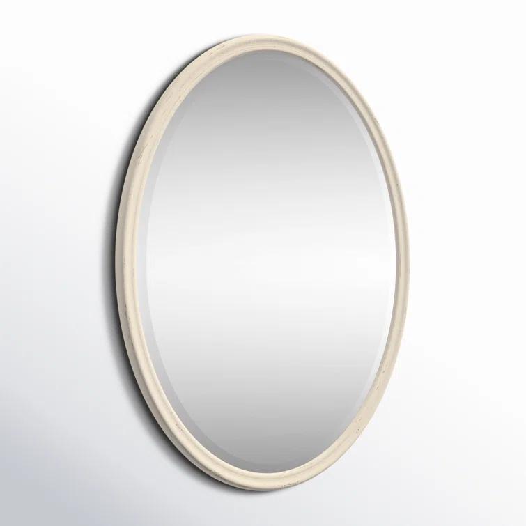 Cream Oval Rustic Wood Wall Mirror