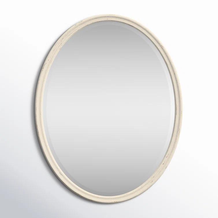 Cream Oval Rustic Wood Wall Mirror