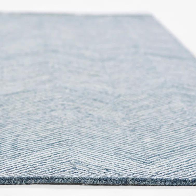 Momeni 3'6"x5'6" Charles Zig Zag Handtufted Area Rug Denim Blue: Wool, Cotton & Latex Backing, Low Pile, Indoor Use