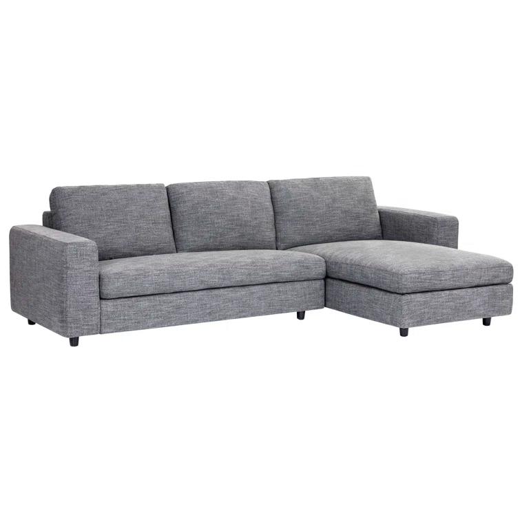 Ethan Quarry Gray Linen and Wood 111" Modern Sofa Chaise