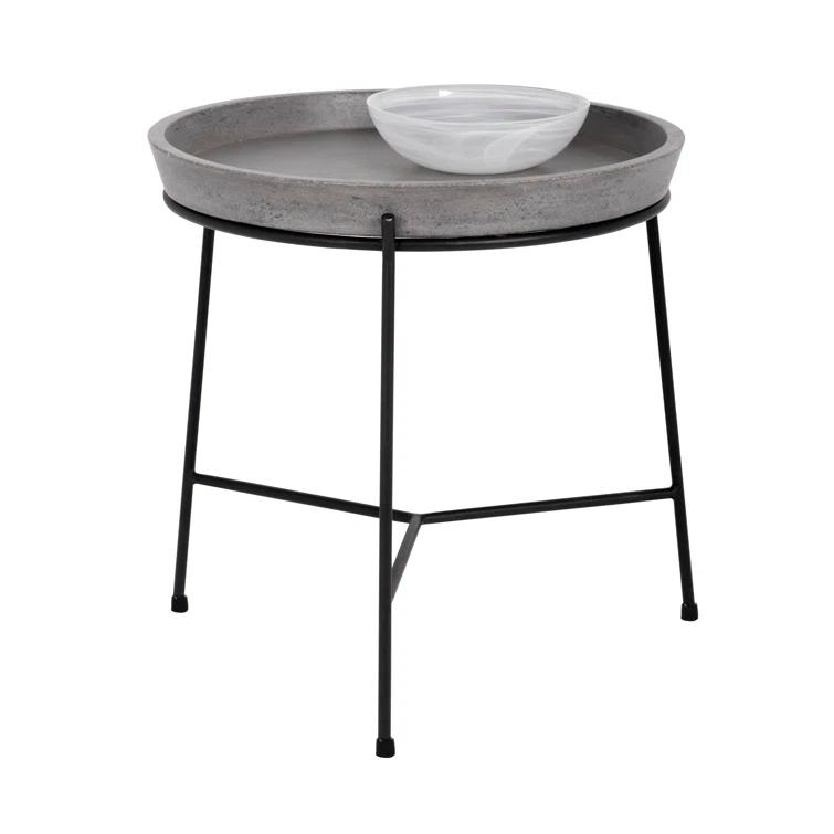 Contemporary Black Metal Square End Table with Concrete Top