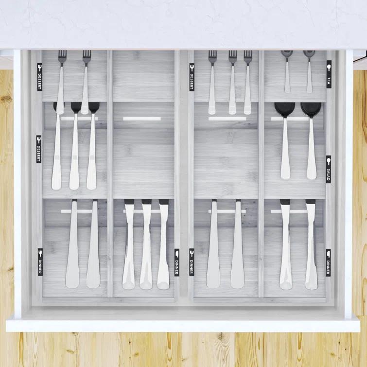 SpaceAid Bamboo Silverware Drawer Organizer with Labels – Kitchen Utensil Tray for Flatware, Cutlery, Spoons, and Knives – 6 Slots (White)