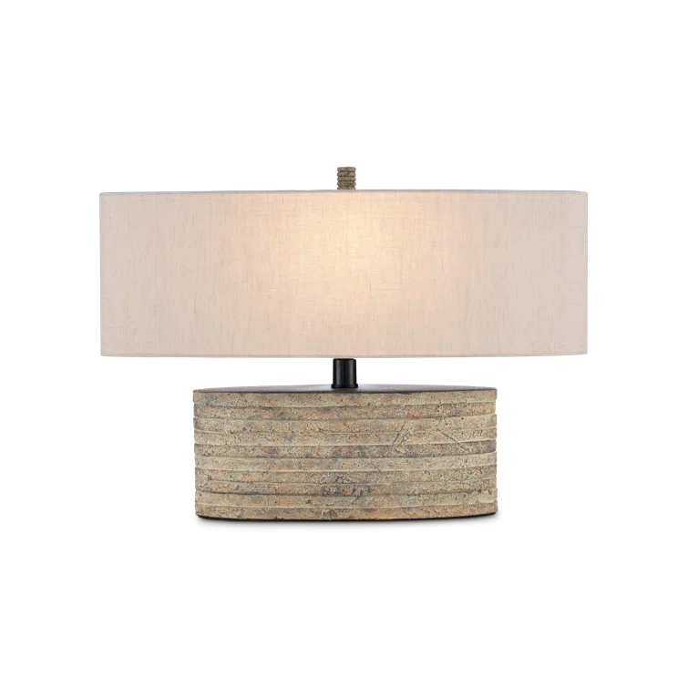 Rustic Granite Terracotta Table Lamp with Vanilla Linen Shade