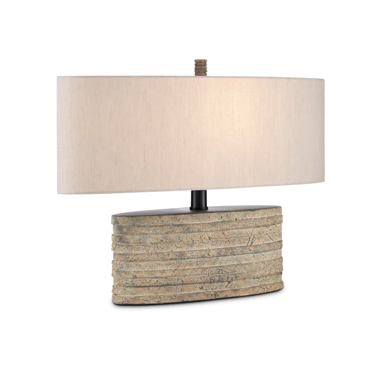 Rustic Granite Terracotta Table Lamp with Vanilla Linen Shade