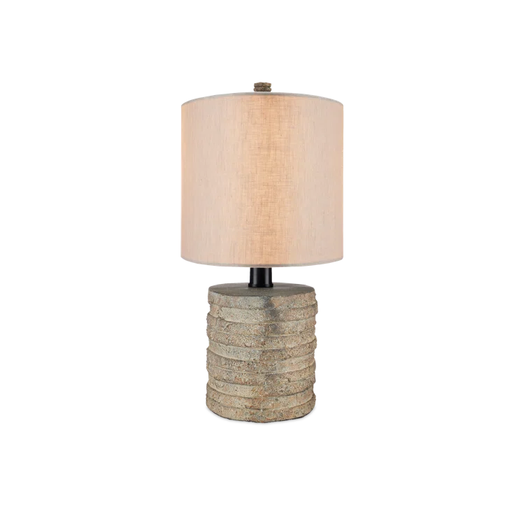 Rustic Granite Terracotta Table Lamp with Vanilla Linen Shade