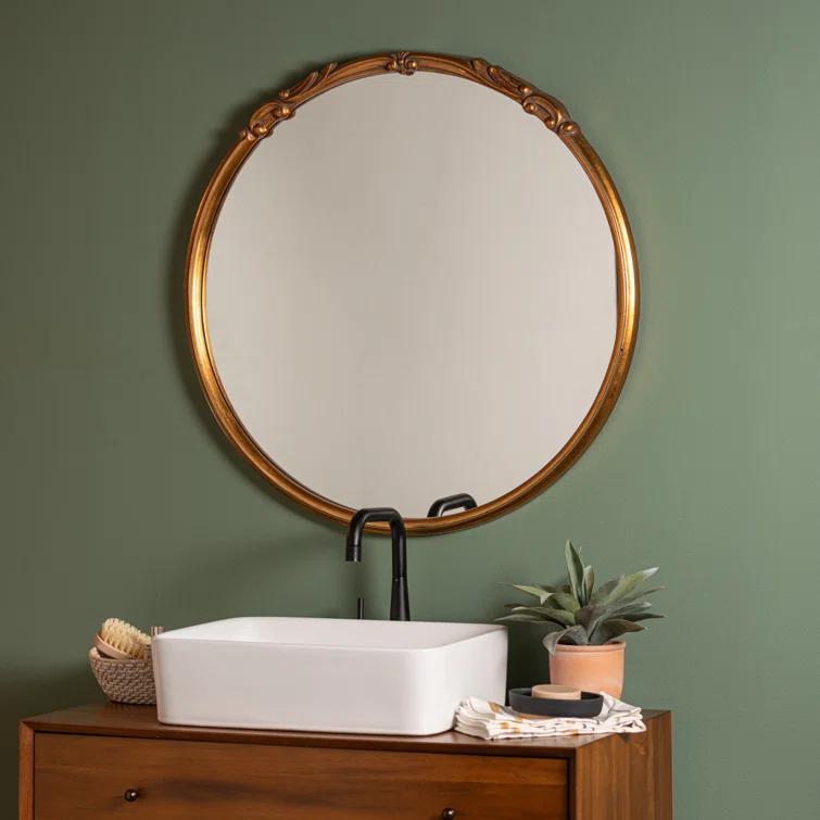 Elegant Franco 34" Round Silver and Gold Wall Mirror