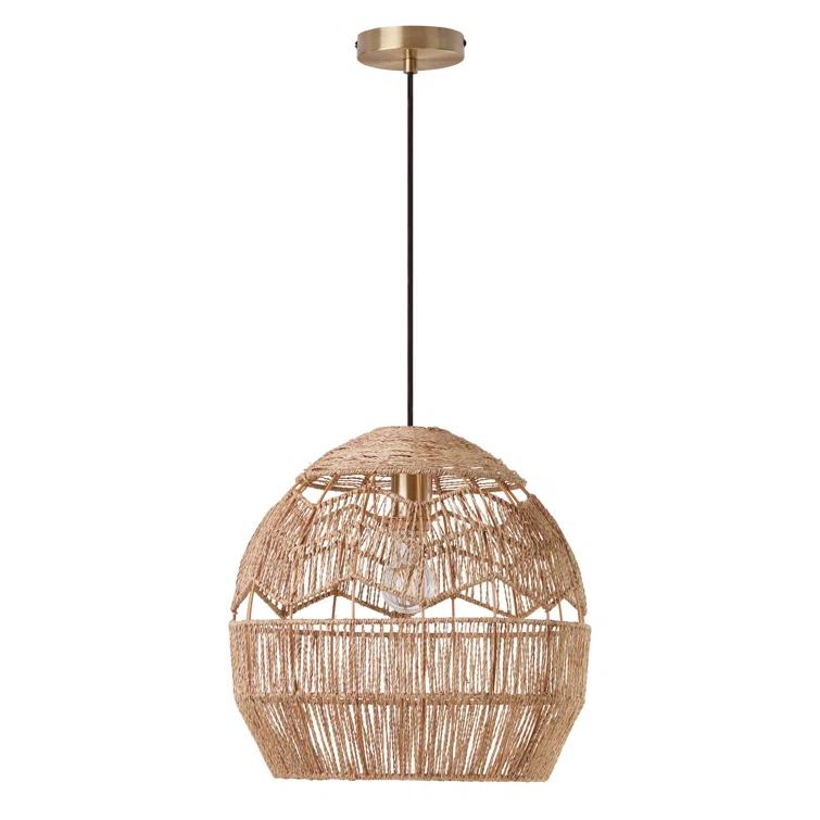 Mistana™ 15.5" Ames Metal and Woven Hemp Rope Hanging Pendant, Brown