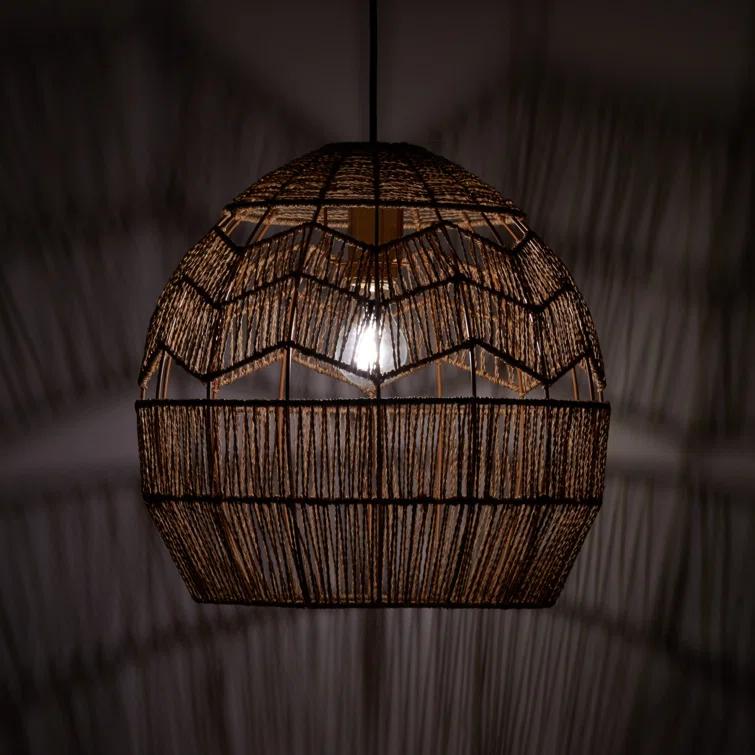 Mistana™ 15.5" Ames Metal and Woven Hemp Rope Hanging Pendant, Brown