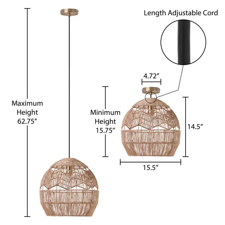 Mistana™ 15.5" Ames Metal and Woven Hemp Rope Hanging Pendant, Brown