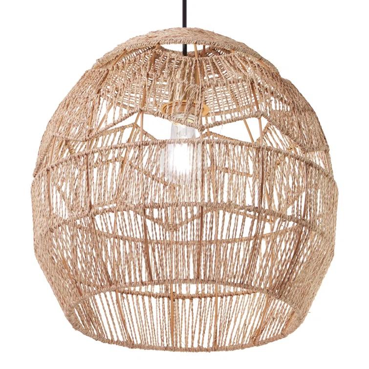 Mistana™ 15.5" Ames Metal and Woven Hemp Rope Hanging Pendant, Brown
