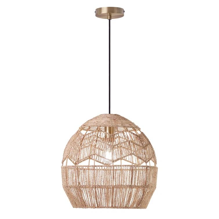 Mistana™ 15.5" Ames Metal and Woven Hemp Rope Hanging Pendant, Brown