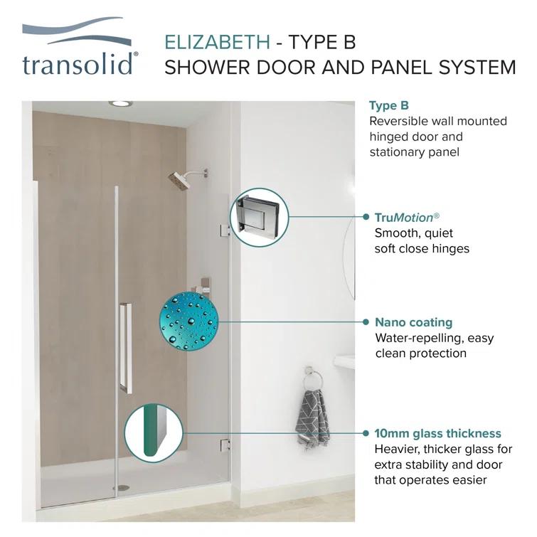 Transolid Elizabeth 38-in W x 76-in H Hinged Shower Door with Clear Glass