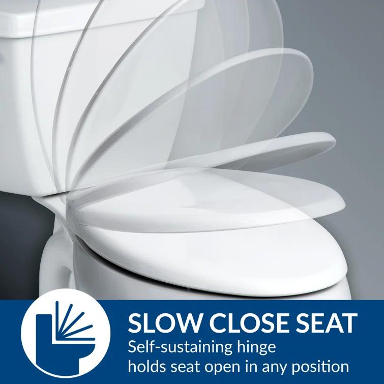 Commercial Heavy Duty Open Front Toilet Seat, Slow Close, Never Loosens, ELONGATED, Plastic, White